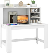 Image of Computer Desk Bookshelf Storage Workstation Home Office White Wooden Study Table