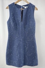 Diane Von Furstenberg Blue Cotton Blend Mini Shift Dress Sz 10 Texture Zipper