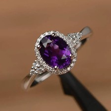 Elegant 925 Sterling Silver Purple Amethyst Wedding Engagement Ring Size 9.5