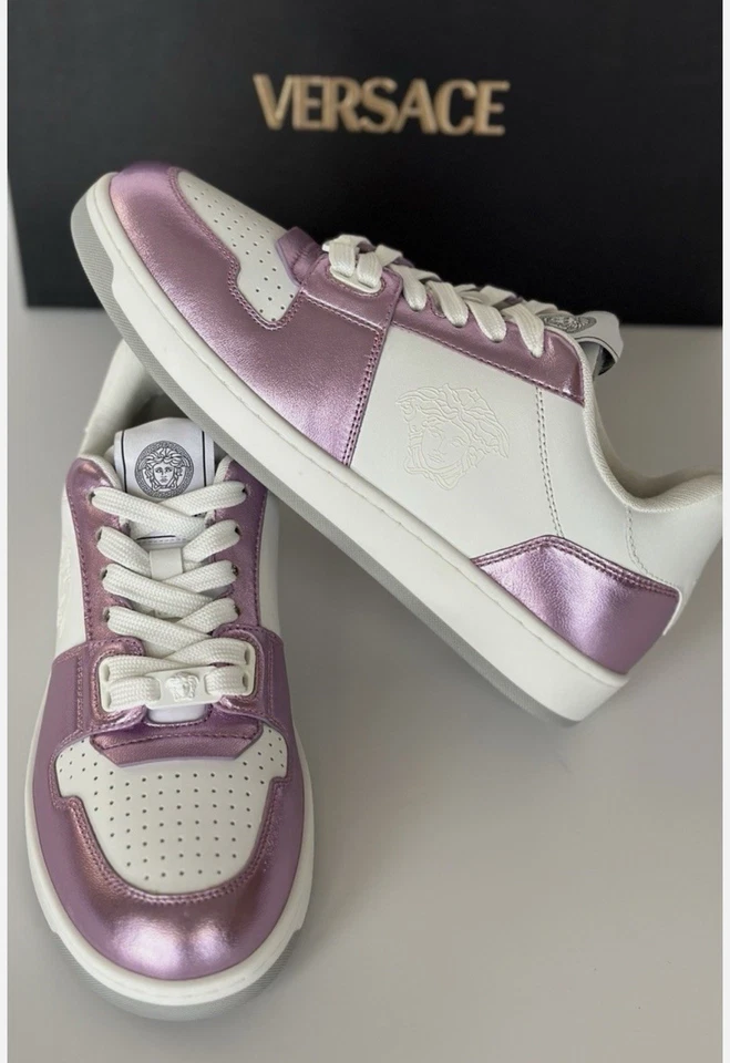 BNWT Versace Women’s Medusa Rose/White Leather Sneakers Size 41 US 11 $700 - Image 2 of 4