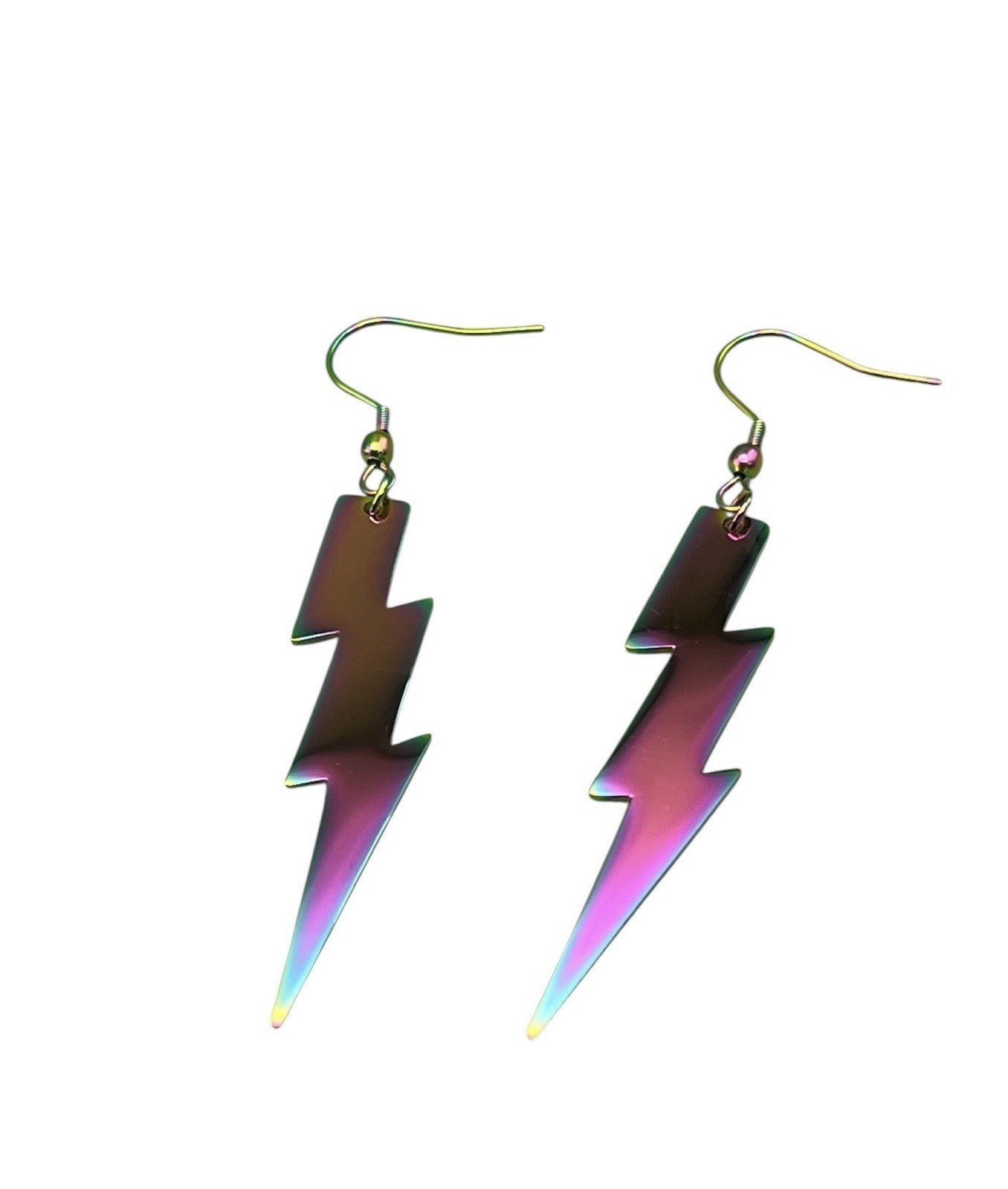 Chrome Lightning Bolt Dangle Earrings Iridescent … - image 2