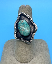 Vintage 925 Sterling Silver Turquoise Southwest Native Ring 7.6g Size 6 R2