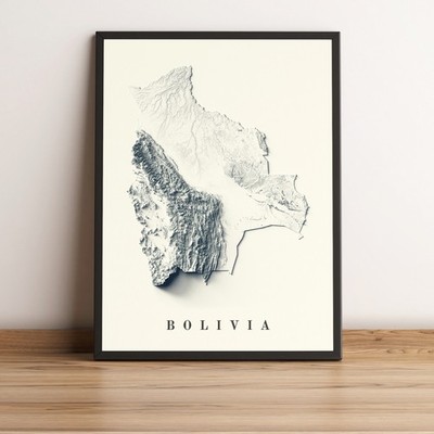 Bolivia Map, Bolivia 2D Relief Map, Bolivia Vintage Map - 2D Flat Print