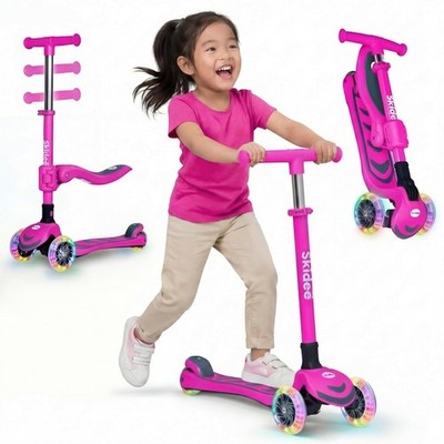 Scooter Kids Foldable 3 Wheel Lean-to Steer Adjustable LED SKIDEE Kick 3-5 Seat