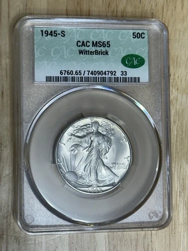 1945-S Liberty Walking Half Dollar Silver Witterbrick CAC MS65 Signed