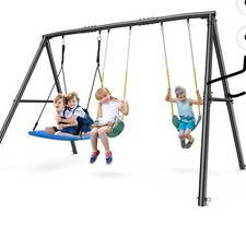 600lbs 3  Seat Metal Swing Set Green Backyard Platform  Belt Swings