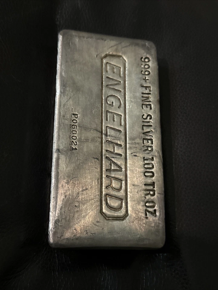 BARRA DE PLATA TROY ENGLEHARD 100 OZ .999+ #060021 coleccionable vintage vertida ozt Foto 3 de 4
