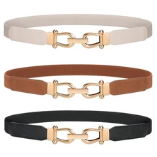 3 Pack Women Stretchy Waist Belt Retro Elastic Skinny Belt for Ladies with Go...