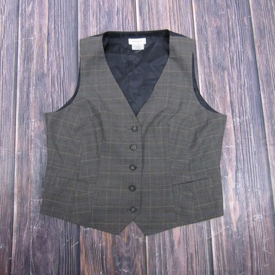 Van Heusen Vest Mens Large Gray Plaid Suit 5-Button Stretch Lined Adjustable