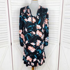 Maeve Anthropologie Ragonda Dress Women 4 Black Pink Floral Tunic Shift Smocked