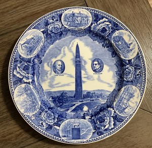 Wedgwood Bennington Battle Monument Historical Transfer Ware 9.75" Blue Plate