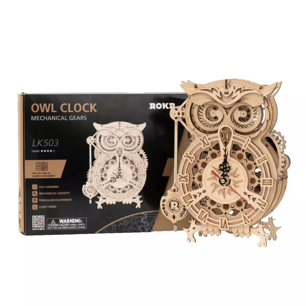 Robotime ROKR Owl Clock Mechanical LK503 - Gift Set