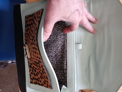 LEOFFLER RANDALL Women's Green/Animal Print Calf Hair Rider Hand Bag Purse - Picture 8 of 14