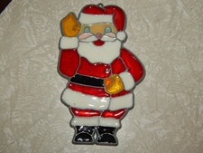 Makit Bakit Faux Stained Glass Suncatcher Santa Christmas Ornament Vintage