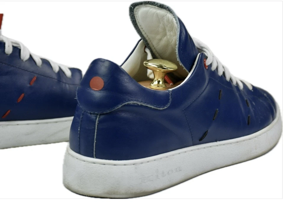 ZAPATOS ZAPATILLAS KITON piel de becerro azul hechos a mano lujo 42 = EE. UU. Talla 9 Foto 4 de 4