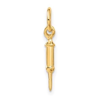 14k Yellow Gold Doctors Syringe Shape Charm pendant L 20mm, W 5mm