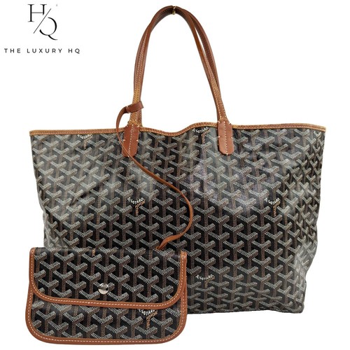 Pre-Owned Authentic GOYARD Saint Louis Tote Bag MM Black Tan with Pouch [LHQ681]