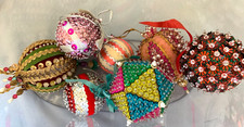 Handmade Lot Vintage Christmas Ornaments Beads Sequins Ribbon Fabric Push Pins
