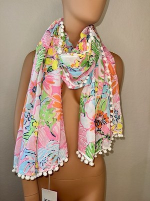 NWT Lilly Pulitzer x Target Nosey Posey Pom Pom Floral Scarf OS Pink