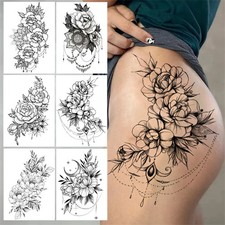 Black Henna Peony Moon Pendant Flower Waterproof Fake Jewelry Temporary Tattoos