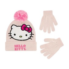 Hello Kitty Beanie Hat and Gloves Set, Girls Cuffed Marled One Size, Pink