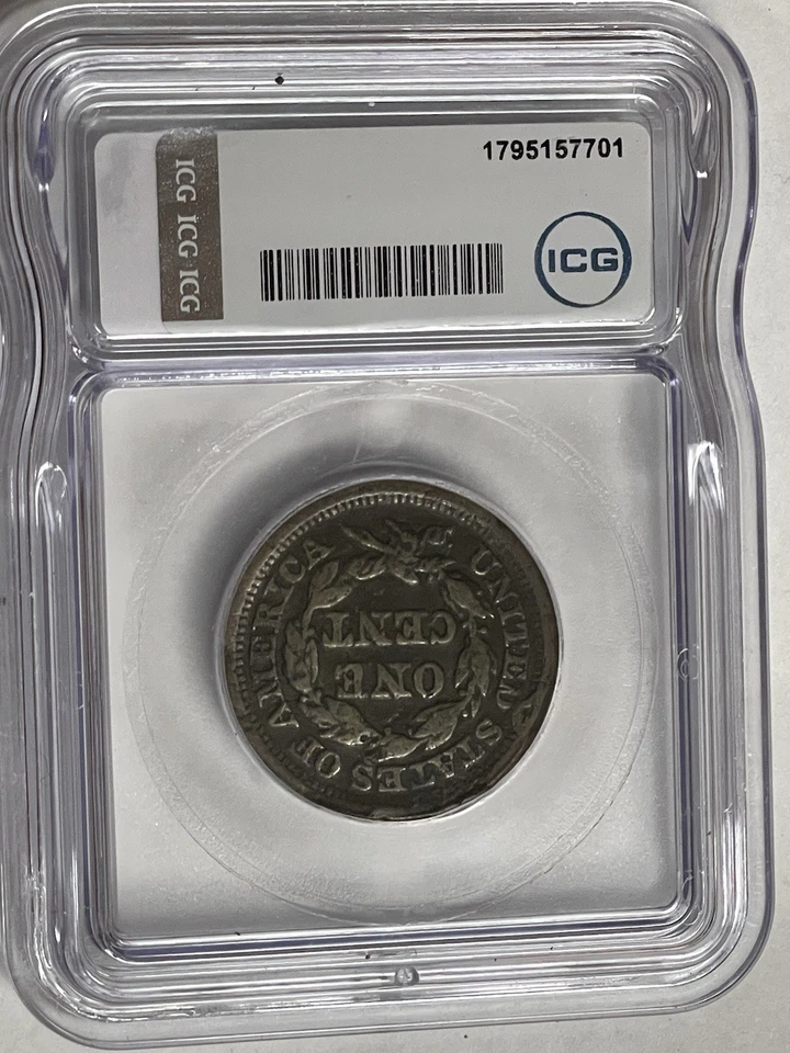 1849 Large Cent Braided Hair Coin Nice Original Condition ICG Fast Shipping - Image 4 of 4