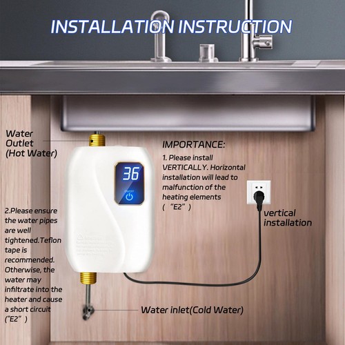 Tankless Water Heater Electric 110V, 3000W Instant Electric Water Heater, Und... - Picture 5 of 8