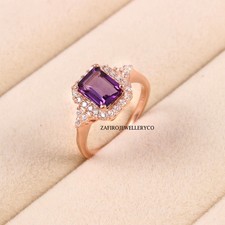 Amethyst Ring, Halo Ring, Prong Ring, 925 Sterling Silver, February Birthstone