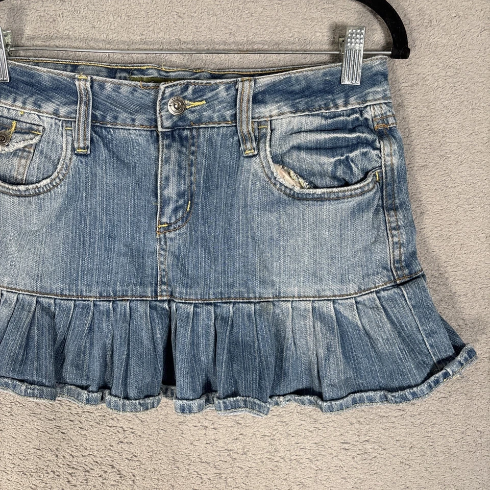 Minifalda vintage Y2K Mudd plisada micro tiro bajo para mujer talla 7 denim Y2K años 2000 Foto 3 de 4