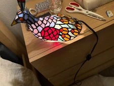 Peacock Tiffany Style Accent/Table Lamp, Nightlight Vintage Works Great  9"