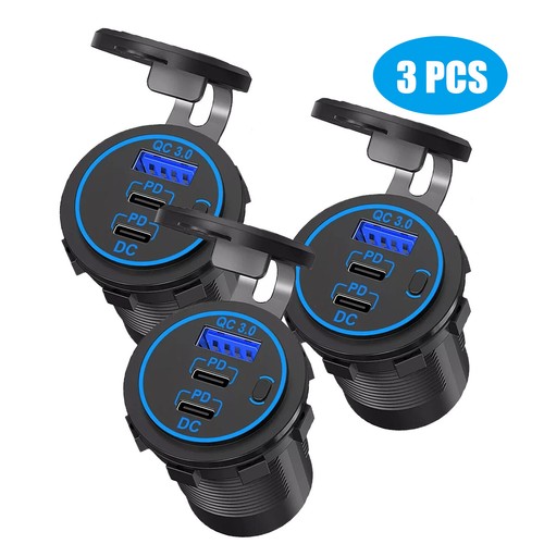 12-24V USB C 3 Port Fast Car Charger PD & QC3.0 Outlet Socket for Boat RV Marine - 第 12/12 張圖片
