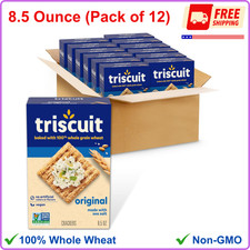 Triscuit Original Whole Grain Wheat Crackers, Vegan Crackers 8.5 Ounce 12 Pack