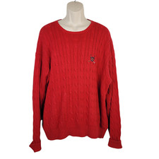 Vintage Polo Golf Sweater Mens XL Ralph Lauren Red Cable Knit Logo Crew Neck