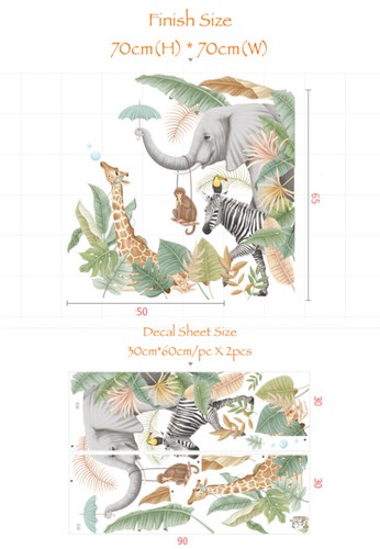 Safari Jungle Animal Removable Wall Decals Elephant Giraffe Zebra Monkey Trees - Picture 2 of 33
