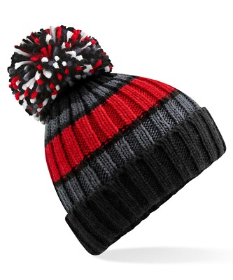 Premium schwarz und rot Bommelmütze - Golf warm Grob Winter Ski großer Strick