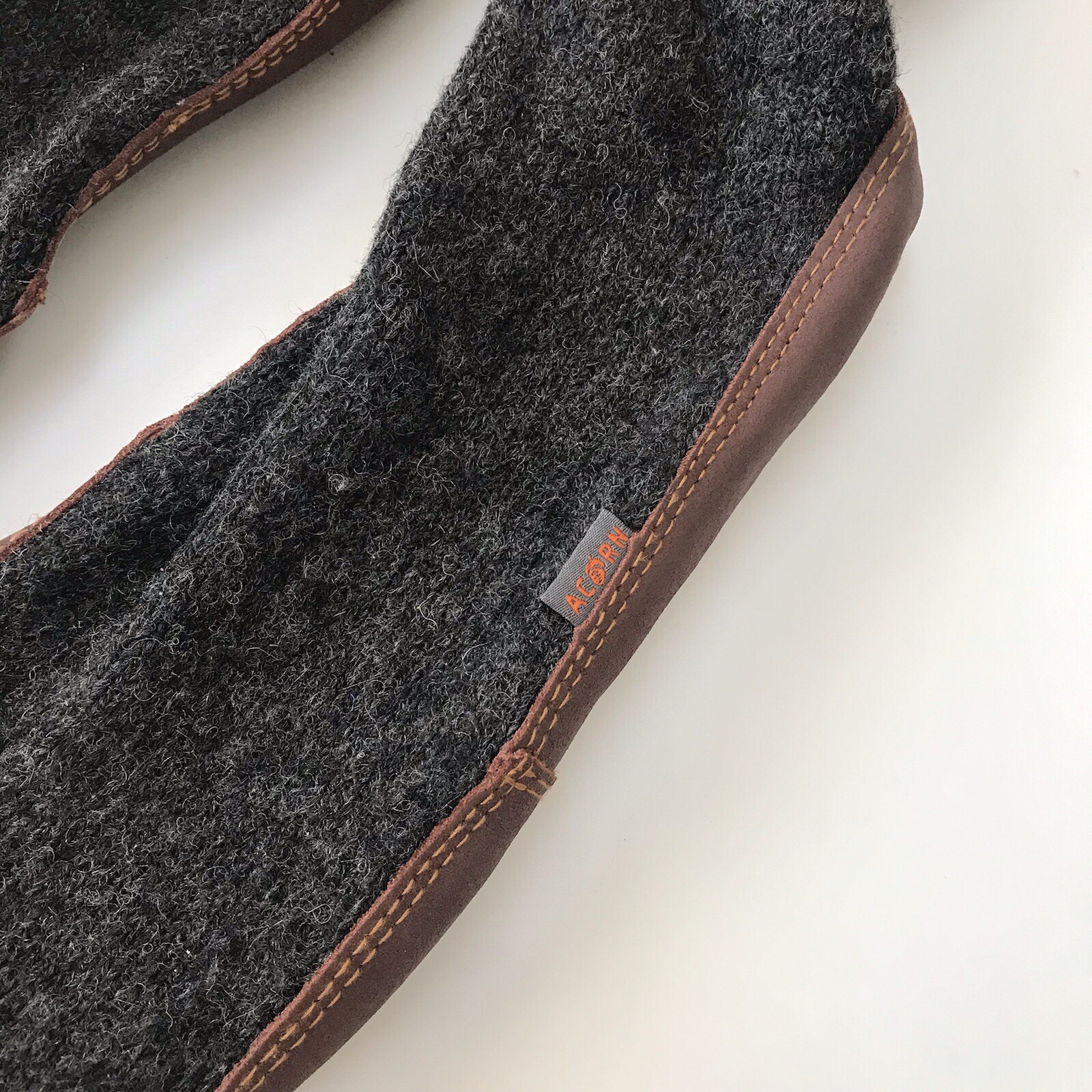 SAOLA Calze ciabatte ghianda lana straccio grigio chiaro uomo 12 13 suola pelle marrone