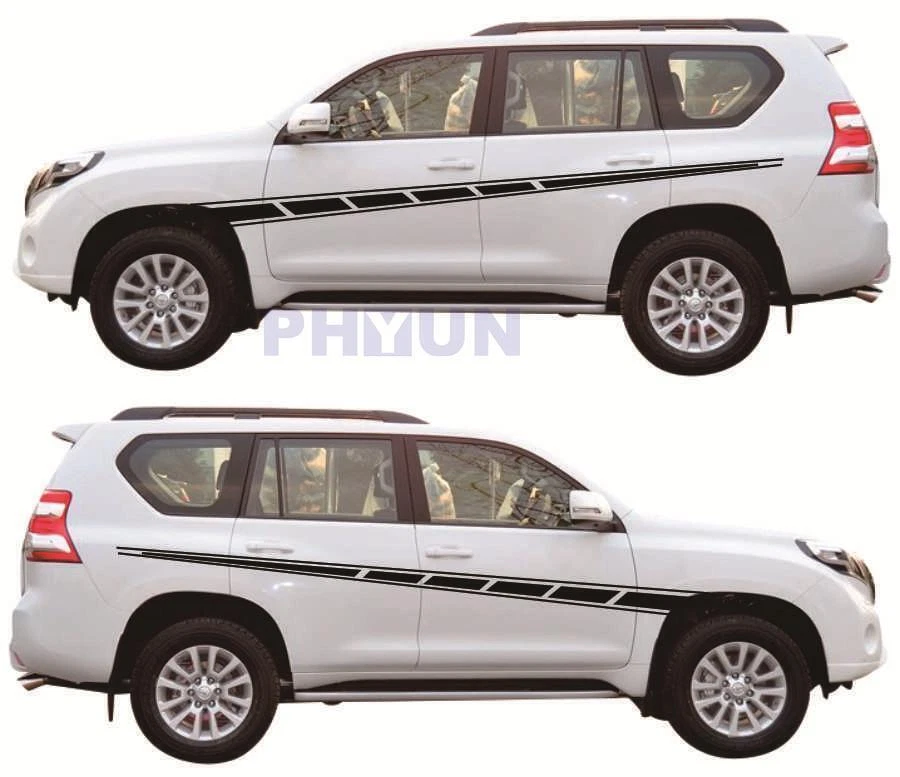 Calcomanía universal para carrocería de carreras de autos falda a rayas laterales calcomanía vinilo carrocería pegatina negro mate Foto 3 de 4