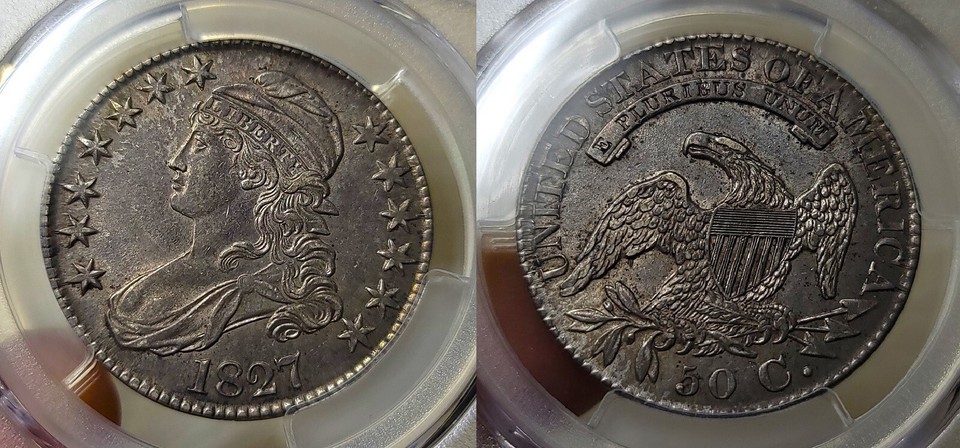 1827 50C Square Base 2 AU58 PCGS