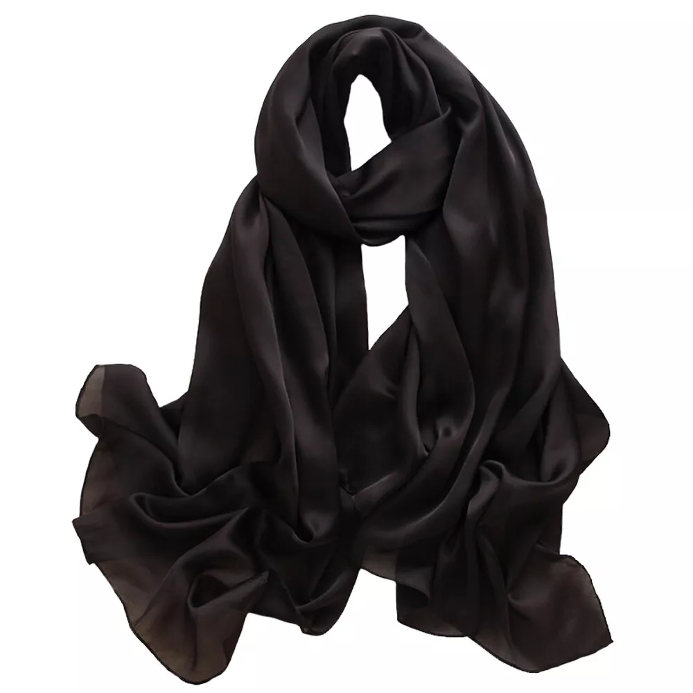 100% Silk Scarf in Black / Super Soft and Lightweight / Spring Summer  Collection