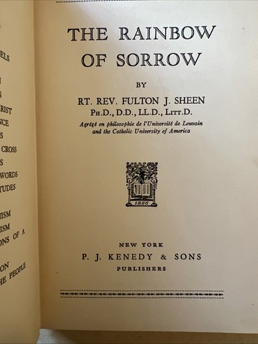 “The Rainbow of Sorrow” Fulton J. Sheen 1938 Kenedy & Sons | Hardback | V GOOD - Imagen 13 de 24