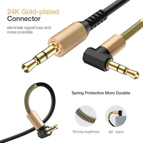 3.5mm Male to Male Aux Cable Cord Right Angle L-Shaped Car Audio Headphone Jack - Picture 2 of 18