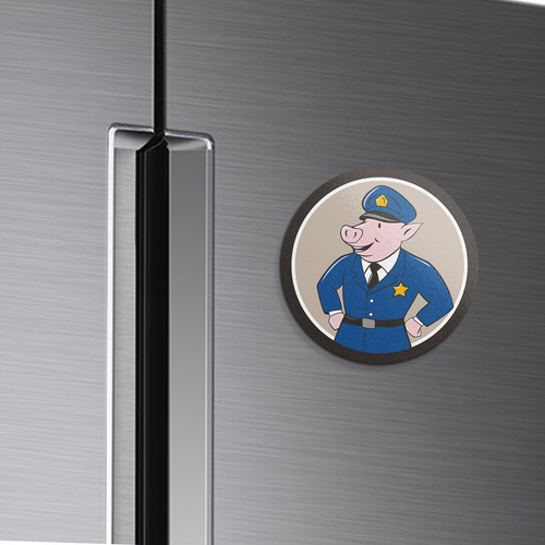 Funny Pig Policeman Animal | 4'' X 4'' Round Decorative Magnet - Picture 2 of 2