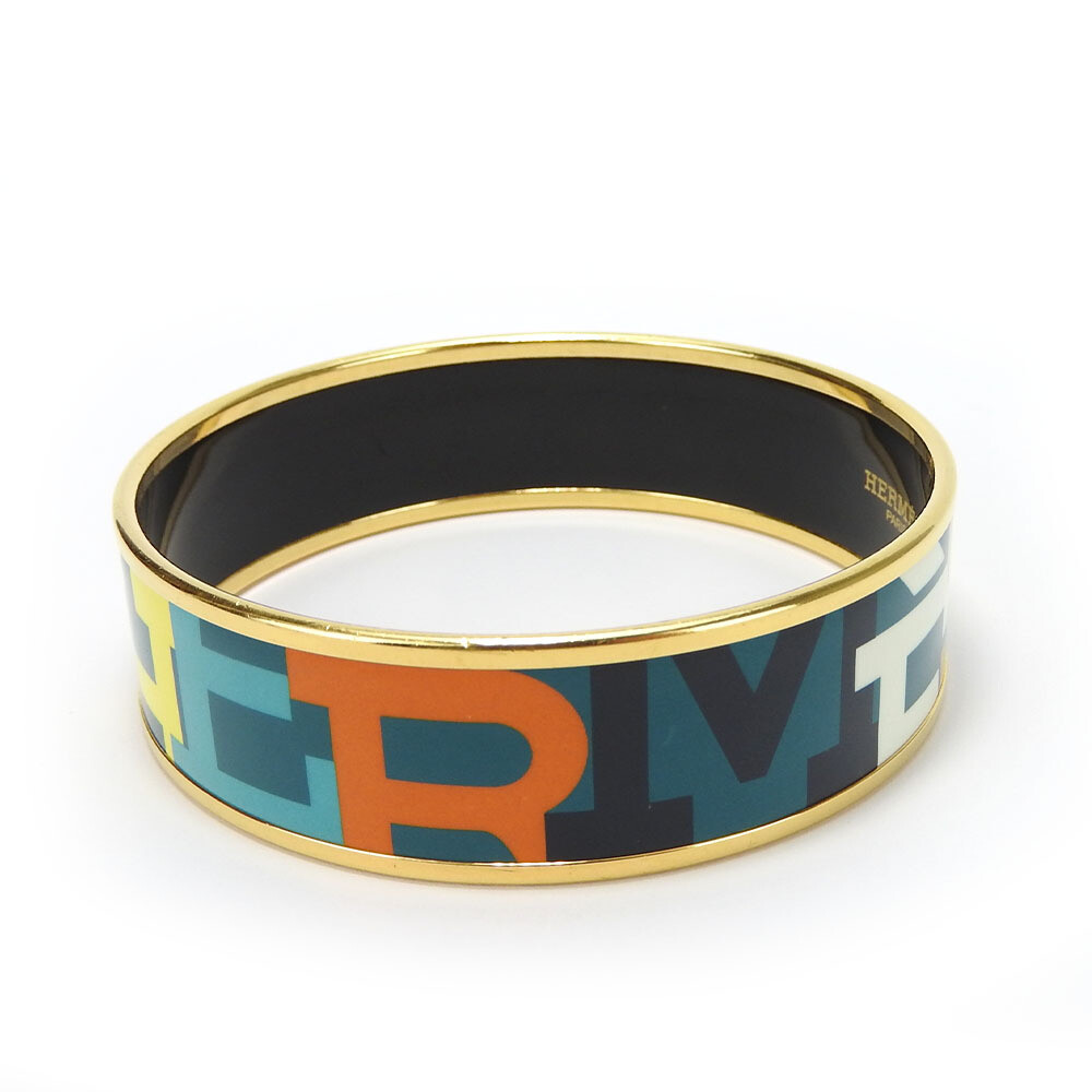 HERMES Émail Bangle ロゴ入り マルチカラー Hermes Authentic PM Bangle Bracelet Enamel Z Engraved