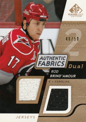 🏒 08-09 UD SP GAME USED GOLD AUTHENTIC FABRICS ROD BRIND'AMOUR /50