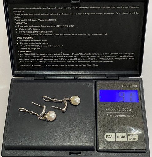 MASSIVE 18K WEISSGOLD PERLEN DIAMANTEN OHRHÄNGER - 9,1 GR - OMEGA RÜCKSEITEN - Bild 7 von 11