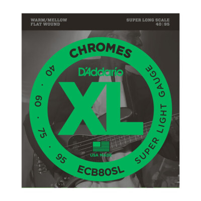 D'Addario ECB80SL XL Chromes Flat Wound Bass Guitar Strings; Super long 40-95