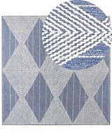 Teppich Wolle Beige/Blau Mit Geometrischem Muster Rechteckig 200X200 Cm Datca