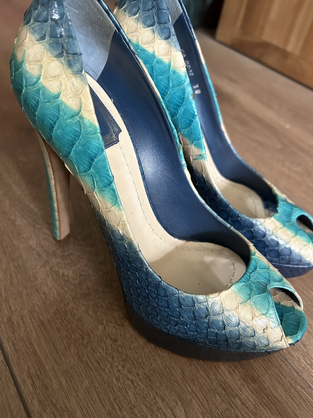 Dior Multicolour Python Texture Leather Peep Toe … - image 3