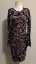 NWT MICHAEL KORS "S" GEORGETTE PAISLEY BELTED ROYAL PINK MULTI COLOR DRESS $140