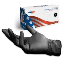 Disposable Nitrile Exam Gloves FEN Tested, USA Made - Black - 6 mil - Box of 100